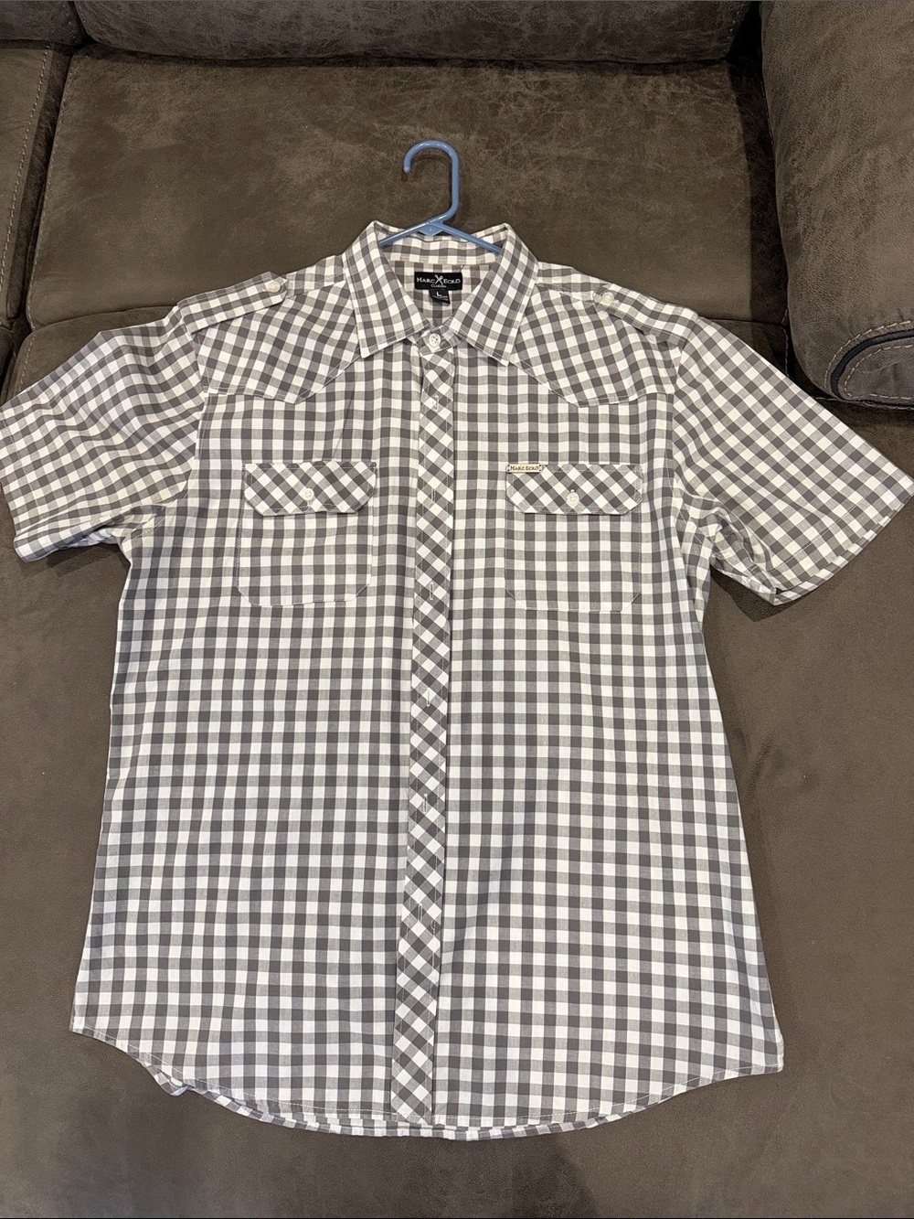 Marc Ecko Cut and Sew Men's Short-Sleeve Gingham Button-Up Shirt - Gray/White